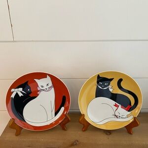 Vintage Saji Set Of 2 Decorative Fine China Cat Plates Made In Japan Whimsical